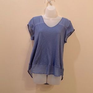 Lucky Brand periwinkle cotton t-shirt with transparent poly. shoulders and waist